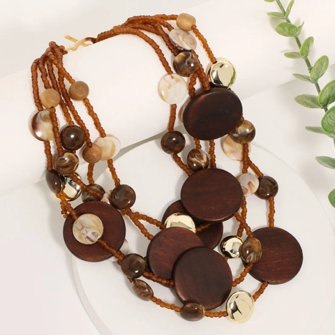 Bohemian Multi-layer Beaded Necklace For Women Original Design Wood Glass Acrylic Alloy Geometric Ethnic Vintage Style