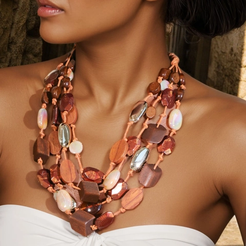 Collana Di Perline Multistrato Con Perle Di Legno Acrilico CCB Lega E Corda Di Cera Bohemian Retro Da Donna
