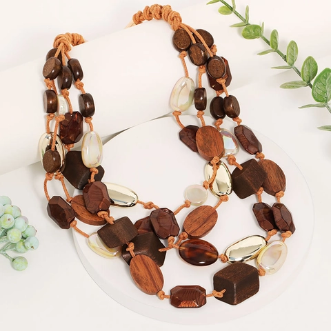 Collana Di Perline Multistrato Con Perle Di Legno Acrilico CCB Lega E Corda Di Cera Bohemian Retro Da Donna