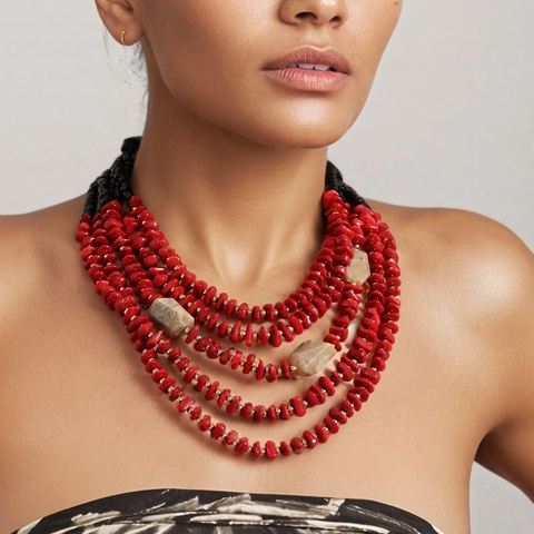 Collier Perles Multirang Bois Acrylique CCB Alliage Fait Main Style Bohème Ethnique Pour Femmes