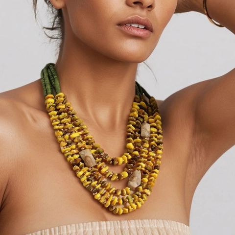 Collier Perles Multirang Bois Acrylique CCB Alliage Fait Main Style Bohème Ethnique Pour Femmes