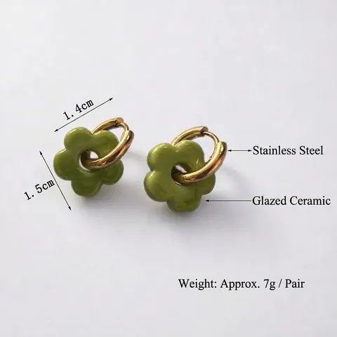 Pendientes De Aro De Flores Acero Inoxidable Vidrio Lampwork Dulce Color Caramelo Joyería Floral Para Mujer
