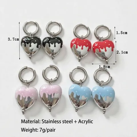Roestvrijstalen Hart Creolen Emaille Hanger Lava Druppel Ontwerp Kleurrijke Stipjes Mode Sieraden Voor Dames