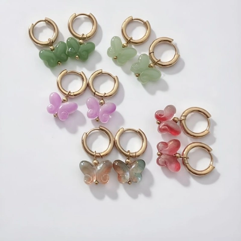 Orecchini A Cerchio Con Farfalla In Acciaio Inossidabile Placcato Oro 18K Pendente In Acrilico Colorato Gioielli Donna