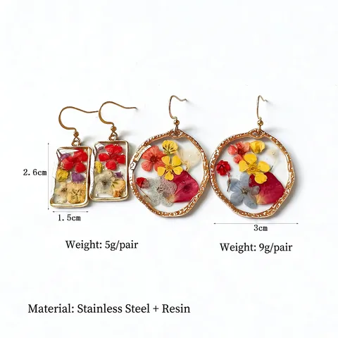 Handgemaakte Hars Hangende Oorbellen Met Echte Droogbloemen Gouden Legering Haak Franse Pastorale Stijl Bloemen Sieraden Vrouwen