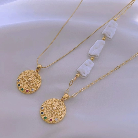 Collar Vintage Con Colgante De Ojo Turco Cobre Bañado En Oro Con Perla Barroca Artificial Circonita De Colores Joyería Boho