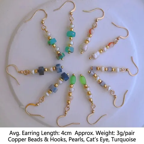 Vintage Lange Hängeohrringe Mit Künstliche Perlen Kupfer Naturstein Handgefertigt Boho Stil Modeschmuck Für Damen