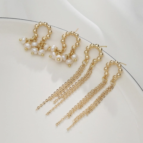 Artificial Baroque Pearl Tassel Dangle Earrings Copper 14K Gold Plated French Vintage Style Long Drop Jewelry For Women Elegant