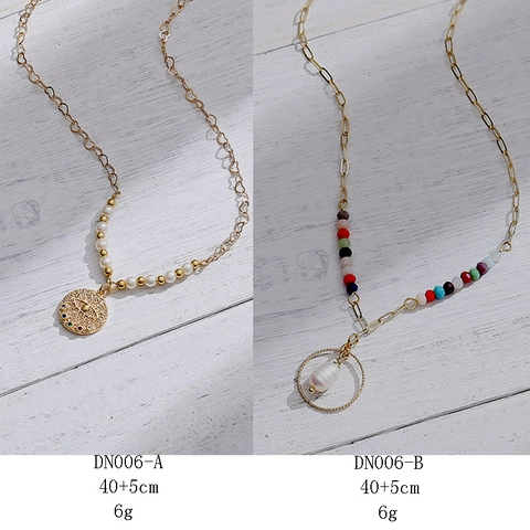 Stainless Steel Necklace With Artificial Pearl Colorful Beads Rhinestones Evil Eye Heart Link Vintage Bohemian For Women