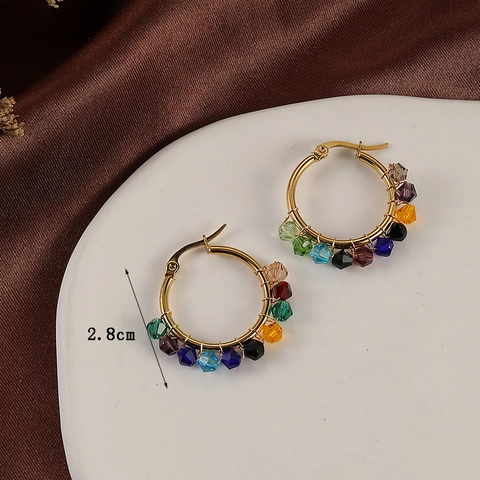 Handmade Colorful Beaded Earrings Bohemian Retro Copper Hoop Multi Layer Oval Drop Crystal Ethnic Jewelry For Women