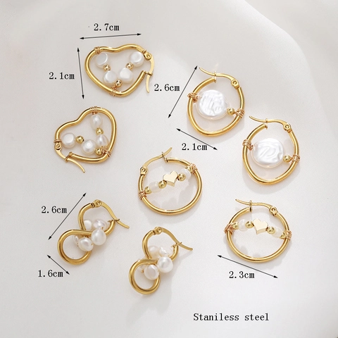 Roestvrijstalen Kunstparel Hoop Oorbellen Frans Retro Hart Rond Oneindigheid Vorm Minimalistische Sieraden Voor Vrouwen