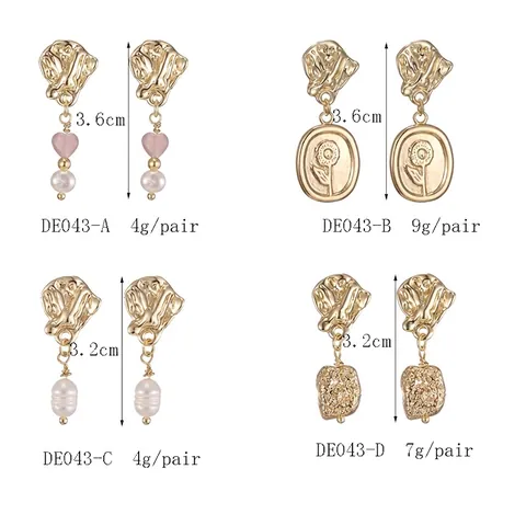 Vintage Irregular Textured Metal Drop Earrings With Artificial Pearl Heart And 925 Sterling Silver Earring Post For Women