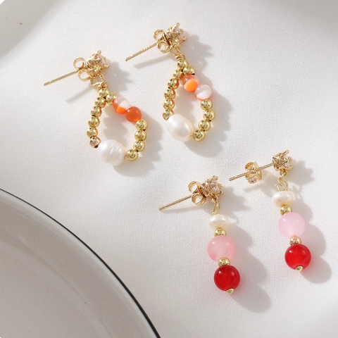 Retro Freshwater Pearl Beaded Drop Earrings With Zircon Inlaid Copper Metal And 925 Sterling Silver Earring Post