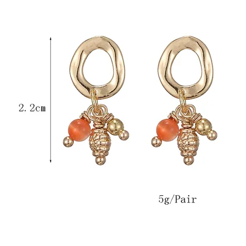 Franse Retro Koperen Hangende Oorbellen Met Oranje Kattenoogsteen Onregelmatige Ring Elegante Sieraden Voor Dames