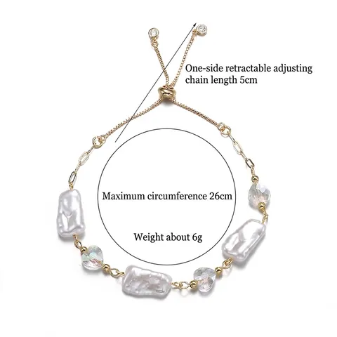 Artificial Baroque Pearl Crystal Heart Bracelet Copper Adjustable Slide Clasp Vintage Elegant Jewelry For Women