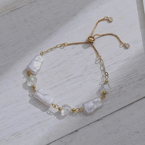 Artificial Baroque Pearl Crystal Heart Bracelet Copper Adjustable Slide Clasp Vintage Elegant Jewelry For Women