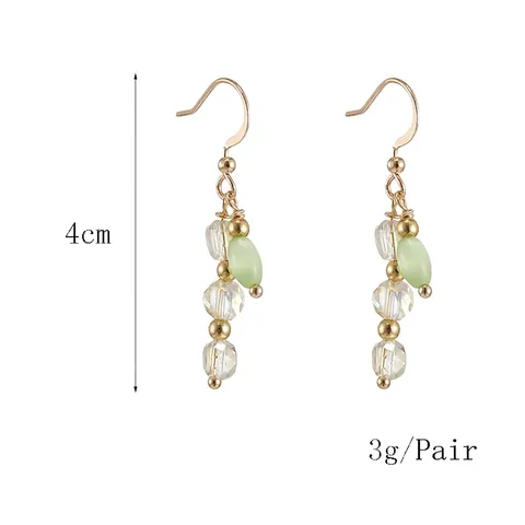 Vintage Dangle Earrings Alloy With Synthetic Cat's Eye Stone Faceted Crystal Beads Gold Plated Hook Elegant Antique Style