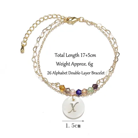 Pulsera De Capas De Acero Inoxidable Bañada En Oro Con Colgante De Letra Inicial De Concha Y Cuentas De Colores Ajustable