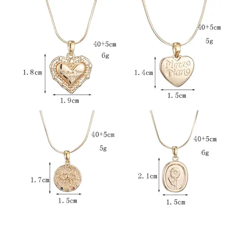 Stainless Steel Pendant Necklace 14K Gold Plated Snake Chain Evil Eye Sunflower Heart Shape Jewelry For Women
