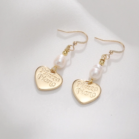 Orecchini A Goccia A Cuore Vintage Francese Rame Placcato Oro Con Perla D'acqua Dolce Bianca Gioielli Eleganti Per Donne
