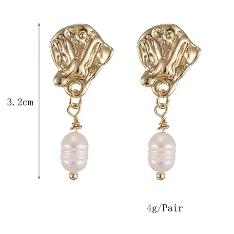 Vintage Palace Natural Freshwater Pearl Drop Earrings With 925 Sterling Silver Earring Post Gold Plated Hammered For Women