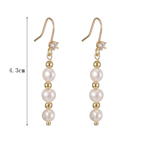 Elegant Retro Gold Plated Copper Artificial Pearl Drop Earrings With Zircon Simple Fashion Jewelry For Women