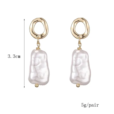 Baroque Faux Artificial Pearl Dangle Earrings Golden Copper Irregular 925 Sterling Silver Earring Post Elegant Retro Women Jewelry
