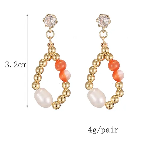 Orecchini A Goccia Stile Francese Vintage Con Perla D'acqua Dolce Rame Placcato Oro Zirconia E Perline Occhio Di Gatto