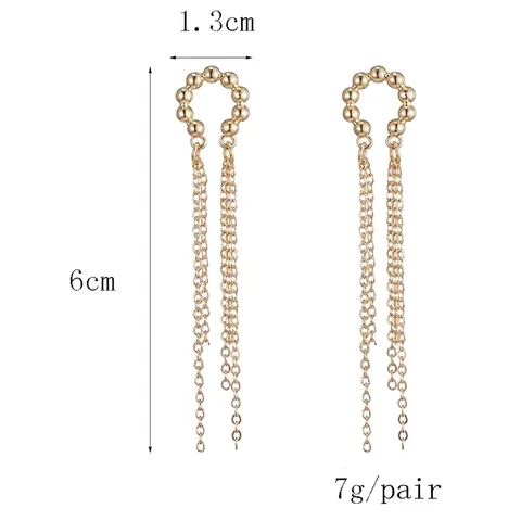 Retro 14K Gold Plated Copper Tassel Drop Earrings For Women Elegant Chain Jewelry With 925 Sterling Silver Earring Post