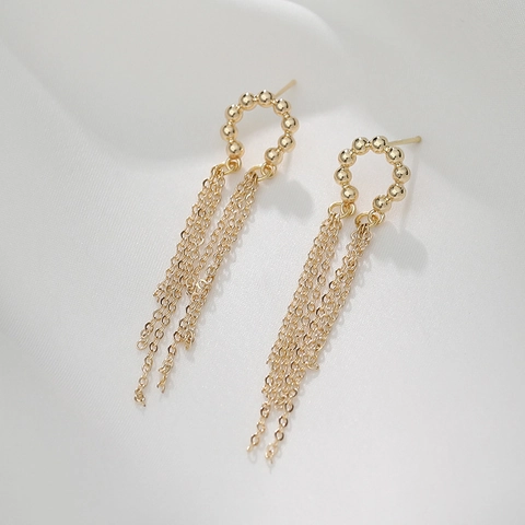 Retro 14K Gold Plated Copper Tassel Drop Earrings For Women Elegant Chain Jewelry With 925 Sterling Silver Earring Post
