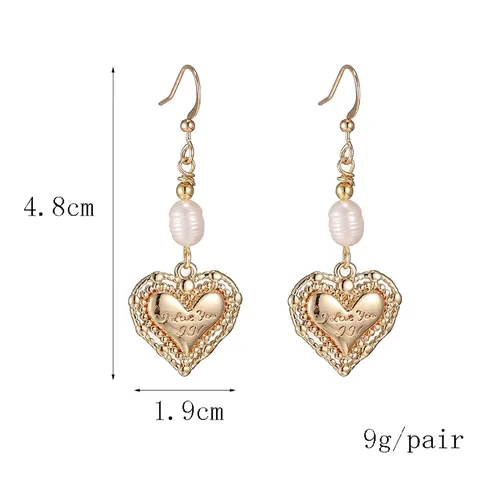 Vintage Herz Ohrhänger Mit Süßwasserperle Kupfer Gravur I Love You Eleganter Französischer Stil Schmuck Für Damen