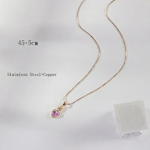 Herz Anhänger Halskette Gold Plattiert Edelstahl Schlangenkette Irisierende Katzenauge Doppelherz Minimalistischer Süßer Schmuck Für Damen