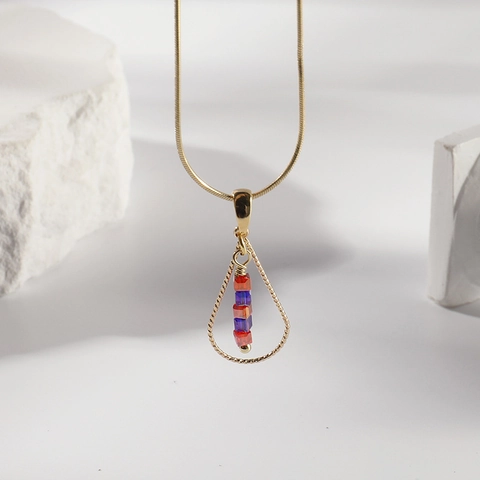 Edelstahl Schlangenkette Halskette Kupfer Tränenanhänger Bunte Glasperlen Damen Schlüsselbein Schmuck Minimalistisch