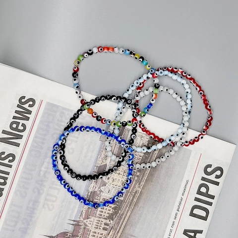Evil Eye Beaded Bracelet Glass Lampwork Stretch Protective Boho Ethnic Jewelry For Men