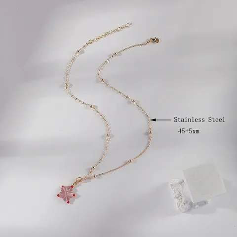 Rosa Blumenanhänger Halskette Vergoldete Edelstahl Perlenkette Katzenaugenstein Süße Pfirsichblüten Schmuck Für Damen