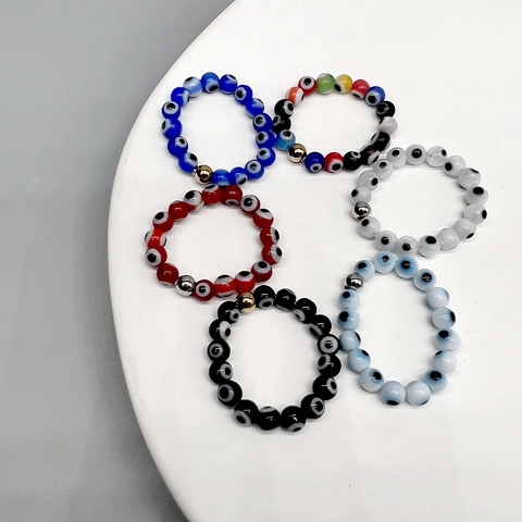 Evil Eye Rings Beaded Elastic Stretch Glass Beads Retro Boho Protection Amulet Jewelry For Women Fashion Accessories