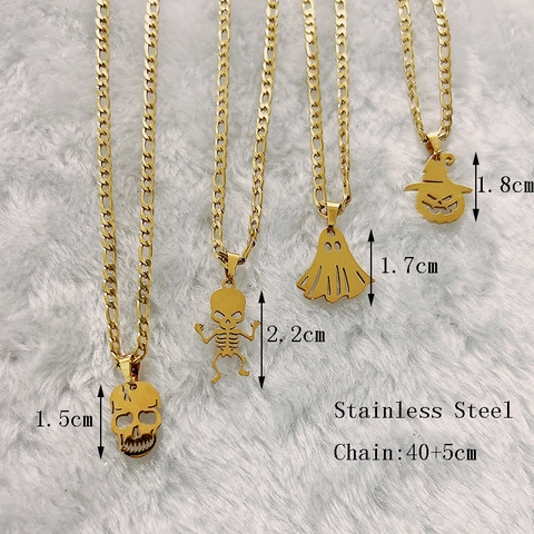 Collana Con Pendente Fantasma Scheletro Zucca Halloween Acciaio Inossidabile Placcato Oro Catena Figaro Gioielli Moda