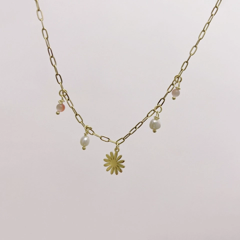 Collar Con Colgante De Margarita Y Girasol De Acero Inoxidable Con Perla Artificial Y Piedra Ojo De Gato Joyería Floral Para Mujer
