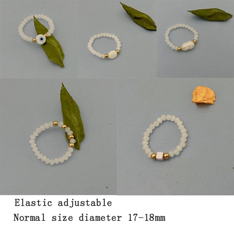 Handgemaakte Elastische Kralen Ringen Roestvrij Staal Accent Faux Kunstparel Boze Oog Kleurrijke Stapelbare Niche Sieraden Dames
