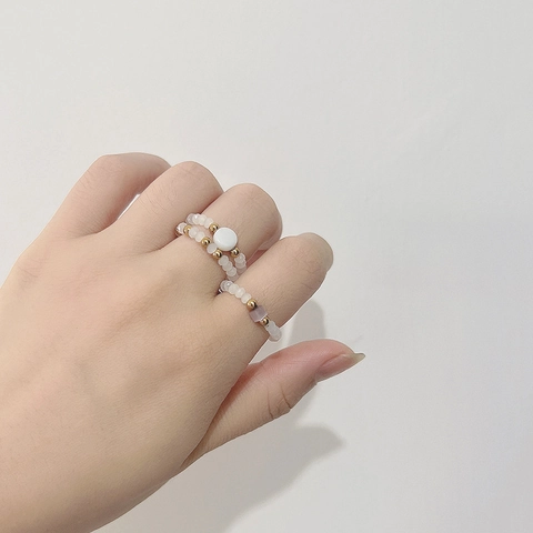 Handgemaakte Elastische Kralen Ringen Roestvrij Staal Accent Faux Kunstparel Boze Oog Kleurrijke Stapelbare Niche Sieraden Dames
