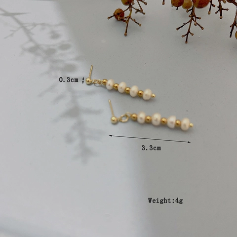 Freshwater Pearl Dangle Earrings With 925 Sterling Silver Earring Post Minimalist Gold Metal Bead Drop Fashion Jewelry For Women