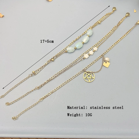 Stainless Steel Bracelet Gold Plated Multilayer Star Shell Flower Beads Faux Artificial Pearl Fashion Jewelry For Women