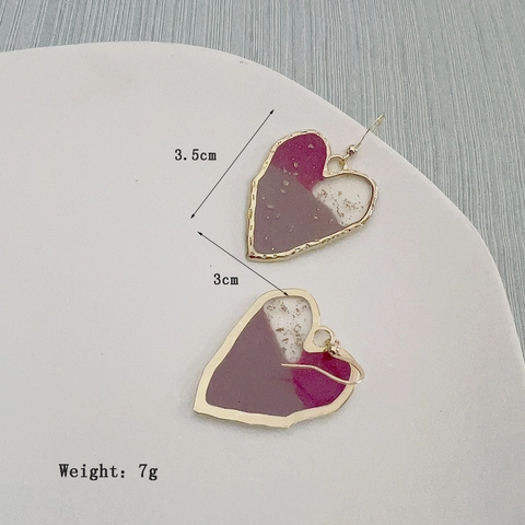 Stainless Steel 18K Gold Plated Heart Drip Glaze Earrings Sweet Resin Color Block Dried Flower Gold Foil Drop Earrings For Women