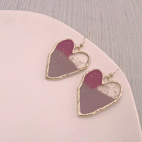 Stainless Steel 18K Gold Plated Heart Drip Glaze Earrings Sweet Resin Color Block Dried Flower Gold Foil Drop Earrings For Women