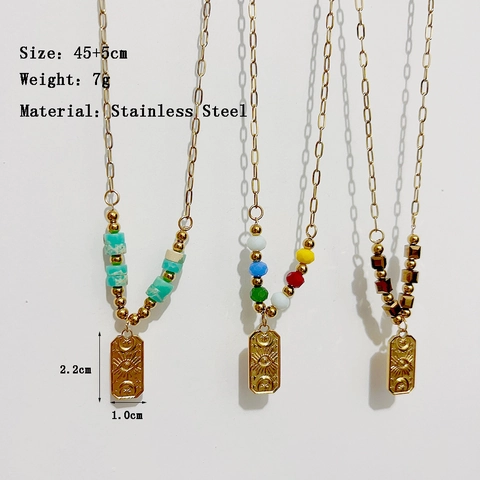 Evil Eye Anhänger Halskette Gold Plated Edelstahl Bohemian Retro Sonne Mond Stern Rechteckige Tag Perlen Schmuck