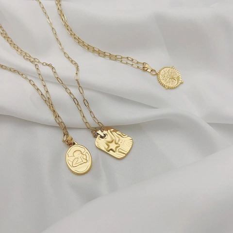 Collana Pendente Albero Della Vita Cupido Acciaio Inossidabile Placcato Oro 18K Catena Graffetta Gioielli Vintage