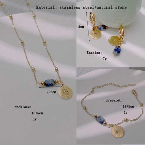 Colección Joyas Acero Inoxidable Chapado Oro 18K Ojo Turco Sol Piedra Natural Collar Pulsera Pendientes Mujer Joyería