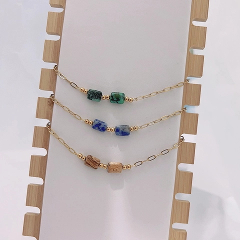 Natural Stone Stainless Steel Bracelet Geometric Turquoise Tiger Eye Square Beads Adjustable Chain Fashion Jewelry For Women