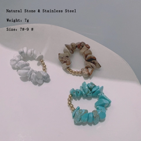Handgefertigter Naturstein Edelstahl Perlen Elastischer Ring Für Damen Boho Stil Dehnbarer Schmuck Fingerring