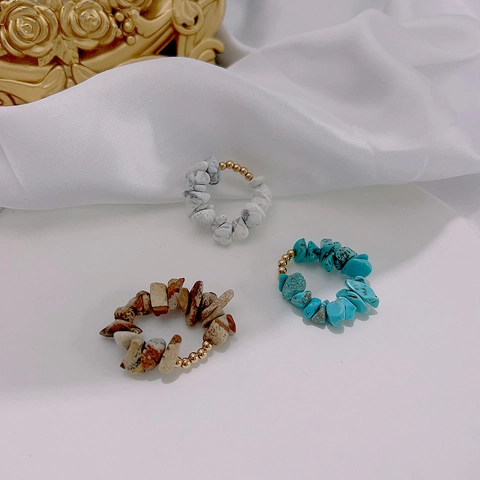Handgefertigter Naturstein Edelstahl Perlen Elastischer Ring Für Damen Boho Stil Dehnbarer Schmuck Fingerring